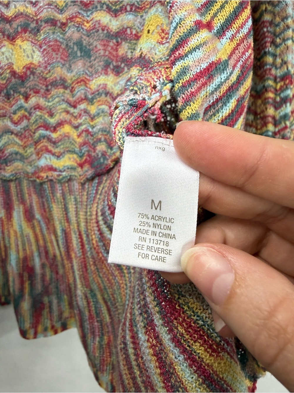 Roz & Ali Multicolor Open Front Knit Sleeve Cardigan, Size Med - Picture 5 of 7